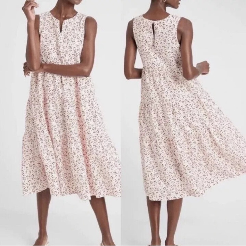 Banana Republic red and white floral midi dress XL